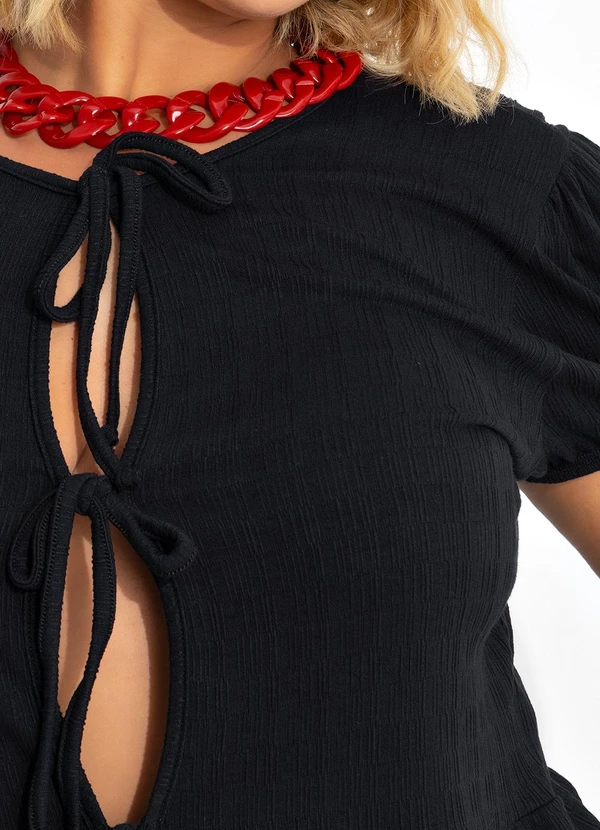 Marguerite - Blusa Preta em Malha Texturizada de Viscose 5