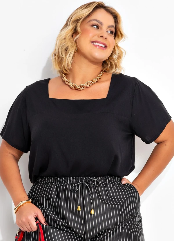 Marguerite - Blusa Preta em Viscose Plana