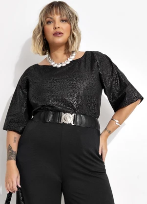 Marguerite - Blusa Preta em Voil com Brilho - MARGUERITE