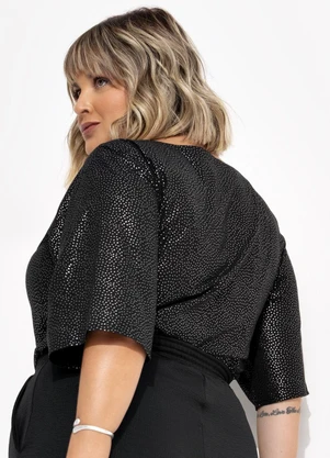 Marguerite - Blusa Preta em Voil com Brilho - MARGUERITE
