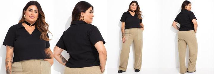 Blusa Preta Plo em Canelado