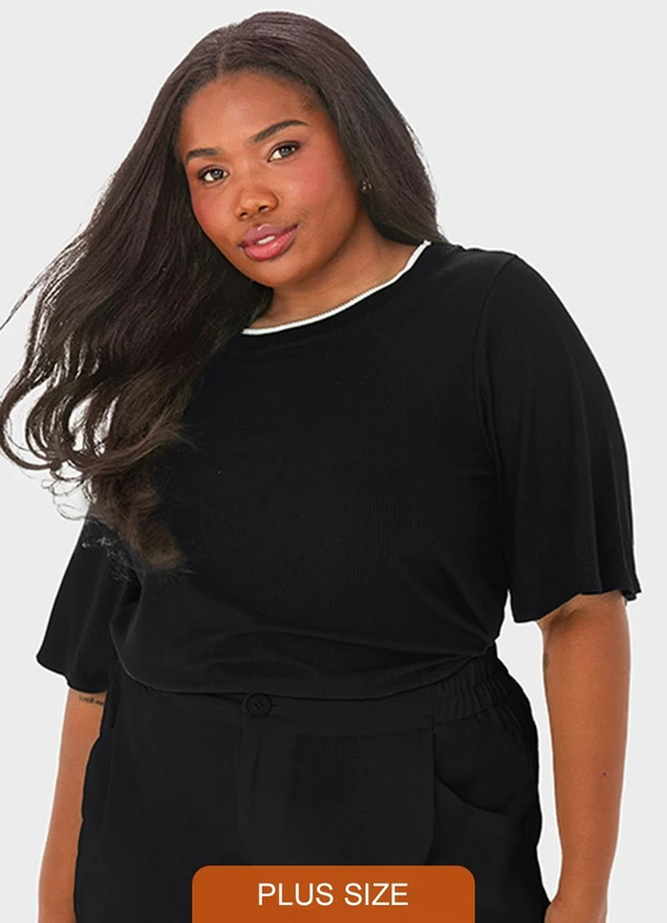 Malwee - Blusa Preto Ampla Canelada