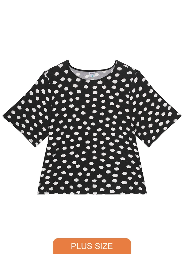 Malwee Plus - Blusa Preto Box Poá em Viscolinho