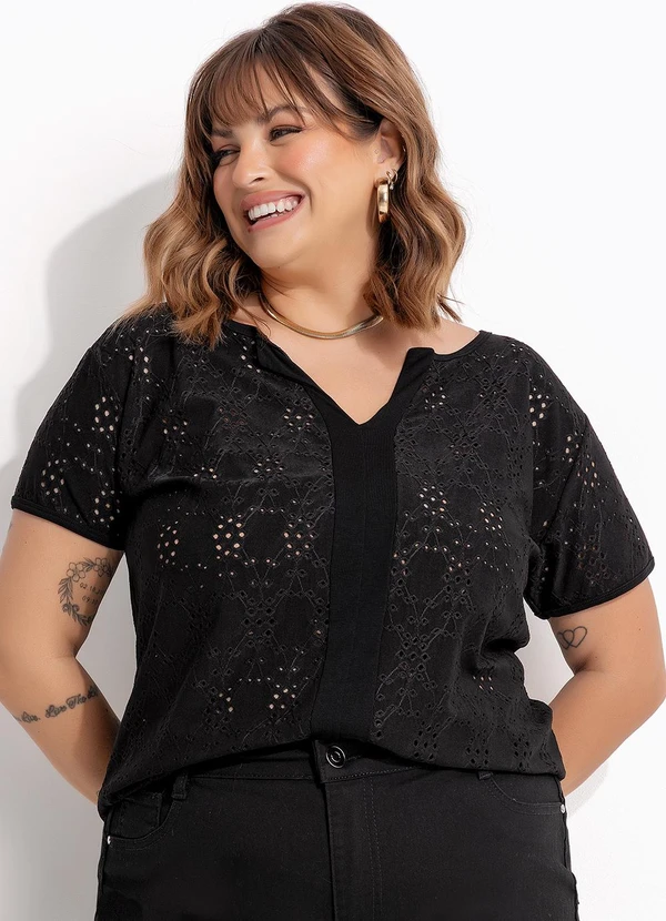 Marguerite - Blusa Preto em Malha Laise