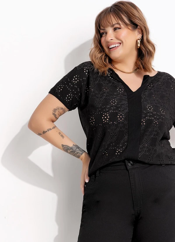 Marguerite - Blusa Preto em Malha Laise 7