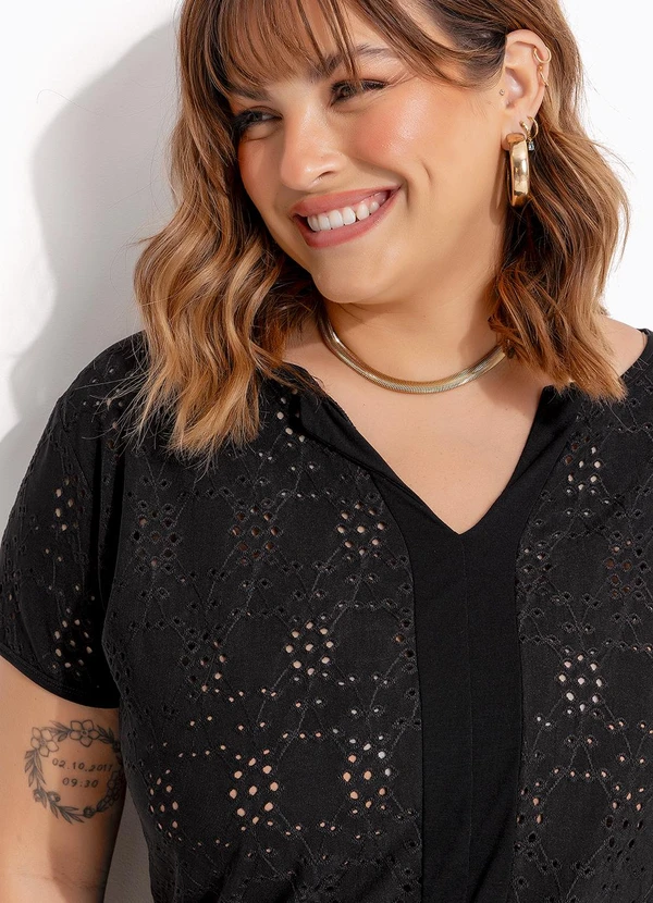 Marguerite - Blusa Preto em Malha Laise