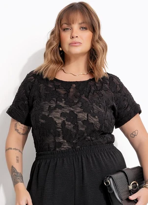 Marguerite - Blusa Preto em Meia Malha Pontilhada - MARGUERITE