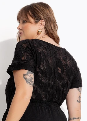 Marguerite - Blusa Preto em Meia Malha Pontilhada - MARGUERITE