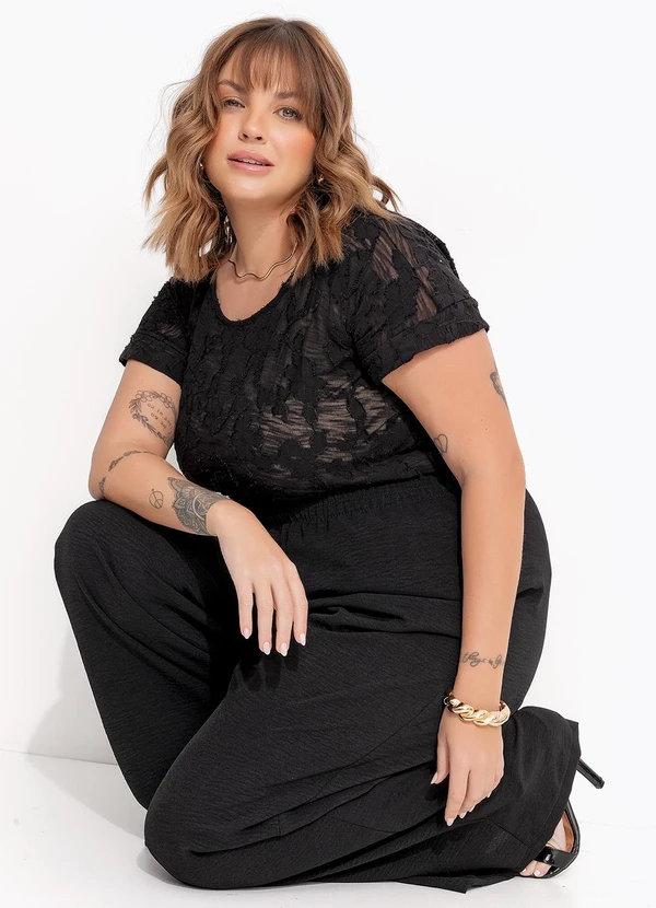 Marguerite - Blusa Preto em Meia Malha Pontilhada 7