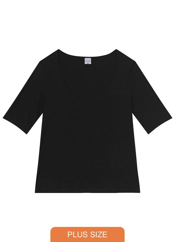 Malwee Plus - Blusa Preto Justa em Malha Canelada