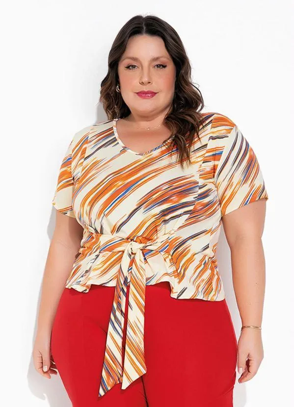 Marguerite - Blusa Rajada Amarela com Amarração Plus Size