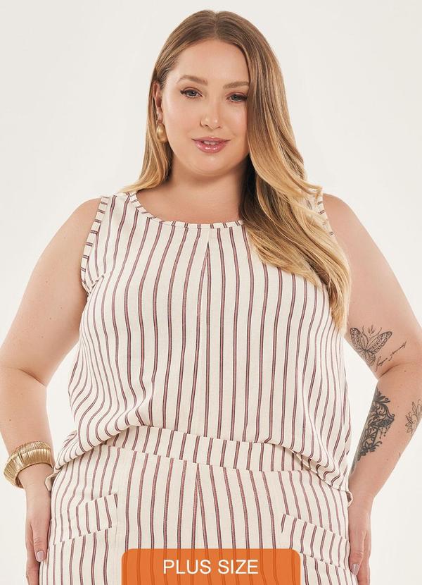 Lisamour - Blusa Regata Listrada Bege