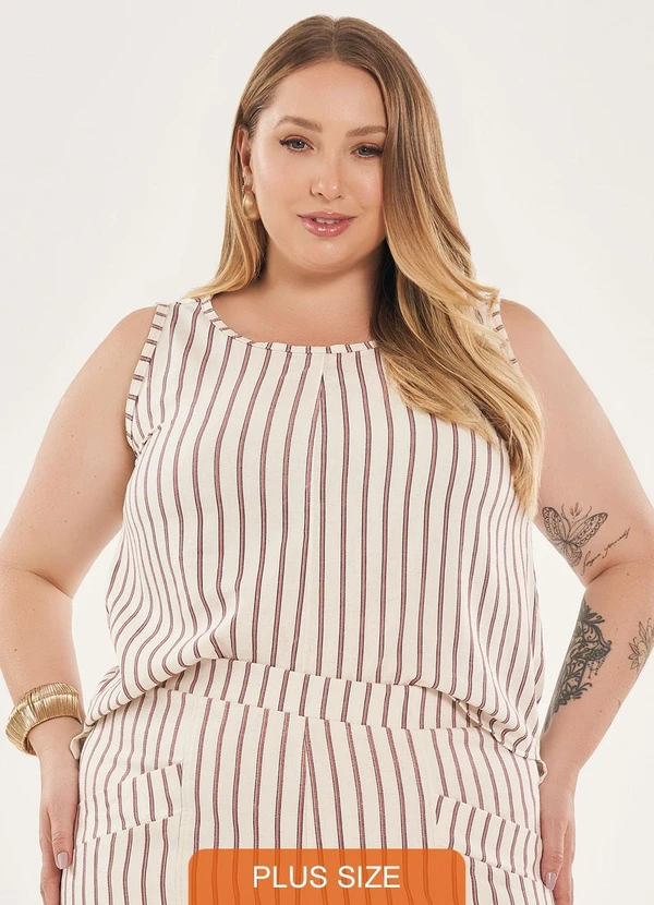 Lisamour - Blusa Regata Listrada Bege