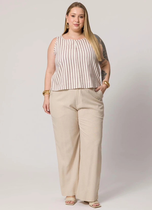 Lisamour - Blusa Regata Listrada Bege