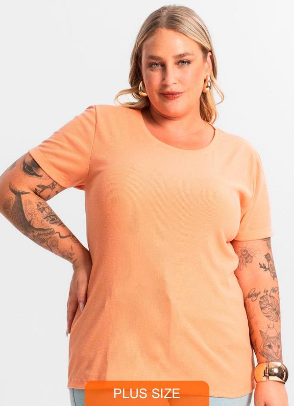 Rovitex - Blusa Ribana de Linho Plus Size Feminina Laranja