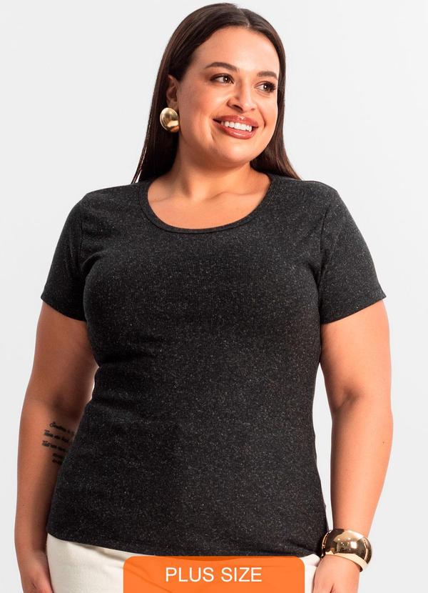 Rovitex - Blusa Ribana de Linho Plus Size Feminina Preto