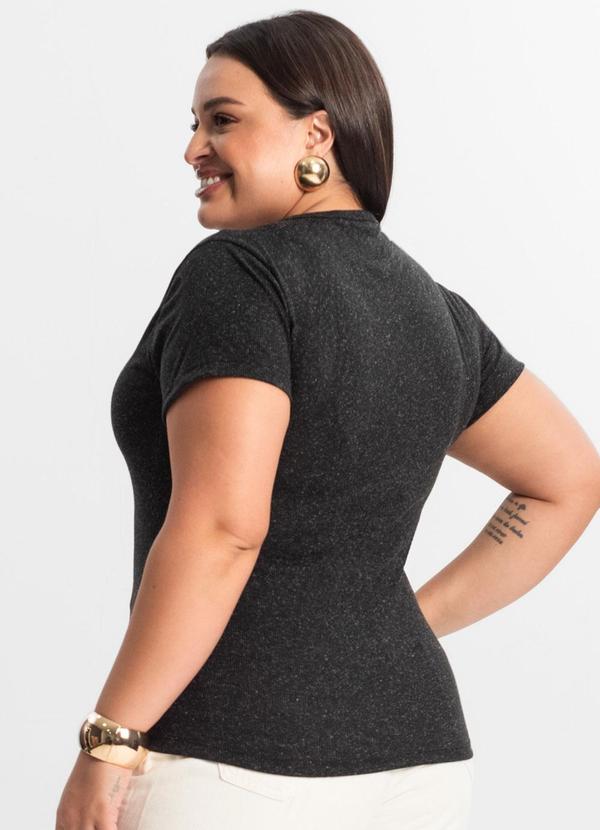 Rovitex - Blusa Ribana de Linho Plus Size Feminina Preto 2