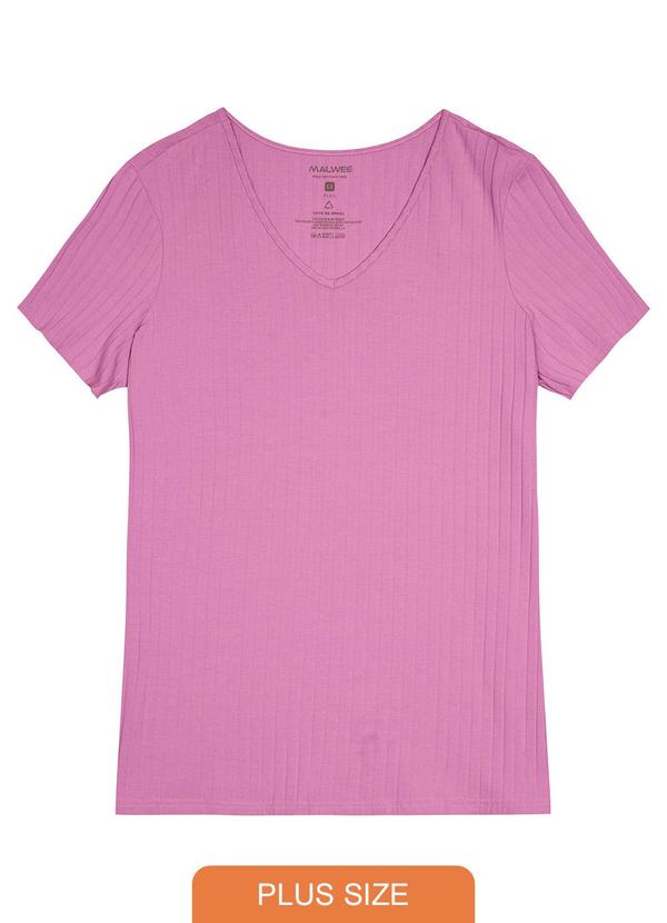 Malwee Plus - Blusa Rosa Canelada Decote V Feminino