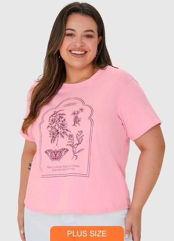 Malwee Plus - Blusa Rosa Claro Básica Floral