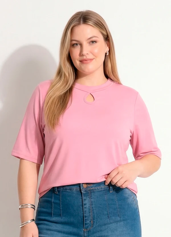 Marguerite - Blusa Rosa em Malha de Poliéster