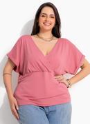Blusa rosa envelhecido em malha de viscose com elastano