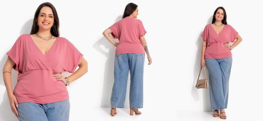 Blusa Rosa Envelhecido em Malha de Viscose com Elastano