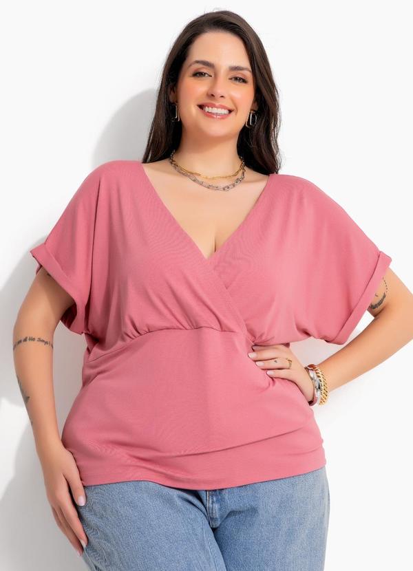 Blusa Rosa Envelhecido em Malha de Viscose com Elastano