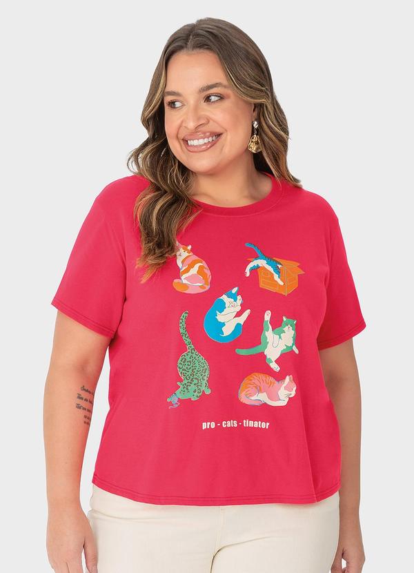 Malwee Plus - Blusa Rosa Escuro Básica Gatos