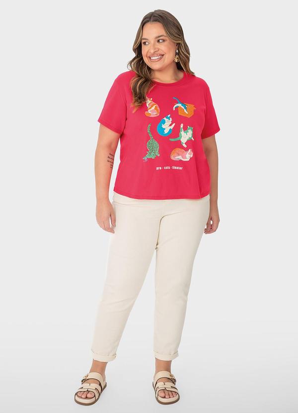 Malwee Plus - Blusa Rosa Escuro Básica Gatos 2