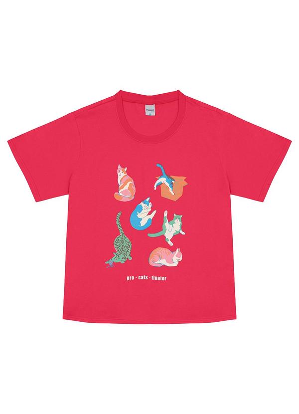 Malwee Plus - Blusa Rosa Escuro Básica Gatos 3