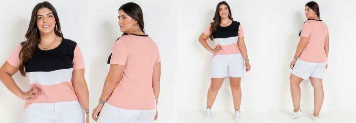 Blusa Rosa Tricolor Plus Size