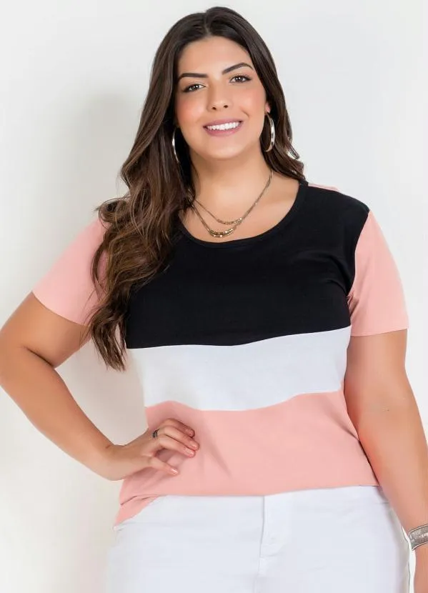 Marguerite - Blusa Rosa Tricolor Plus Size