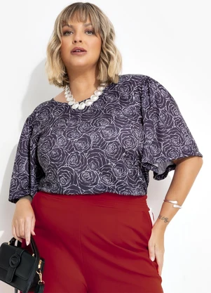 Marguerite - Blusa Rosas em Jersey Acetinado - MARGUERITE