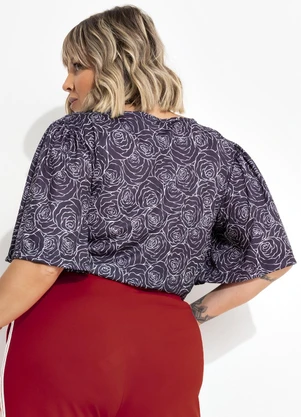 Marguerite - Blusa Rosas em Jersey Acetinado - MARGUERITE