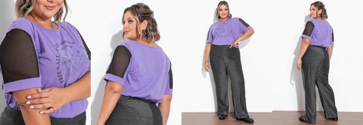 Blusa Roxa com Recorte nas Mangas Plus Size