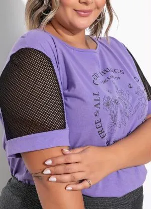 Marguerite - Blusa Roxa com Recorte nas Mangas Plus Size - MARGUERITE