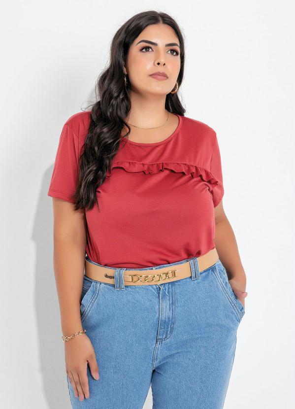 Marguerite Blusa Terracota com Babado no Busto Plus Size