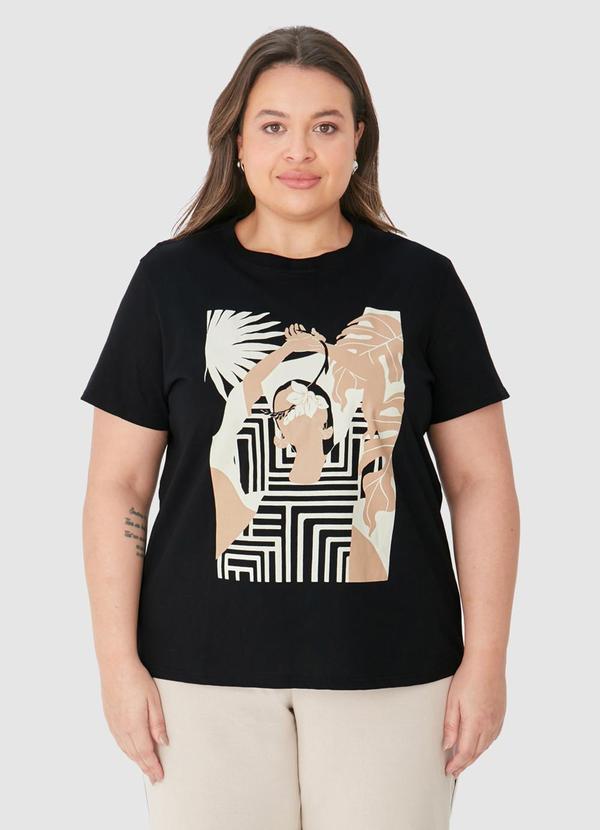 Malwee - Blusa Tradicional Mulher com Flor Preto