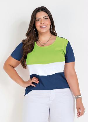 Blusa (Tricolor) com Contrastes Plus Size