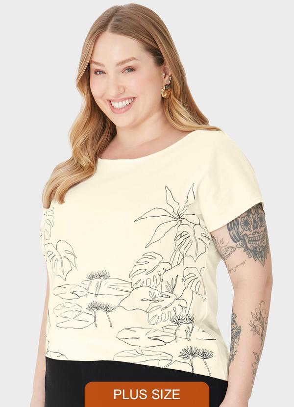 Malwee - Blusa Tropical em Malha Plus Bege