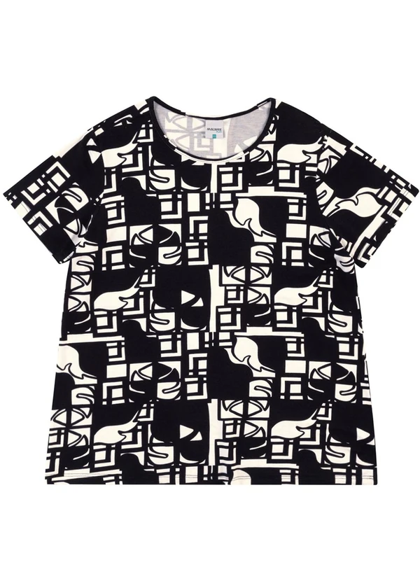 Malwee - Blusa Tropical em Malha Viscose PlusPreto