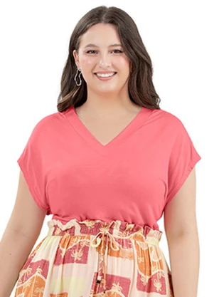 Outlet - Blusa V Style Adulto Plus Size Feminino Rosa  - OUTLET