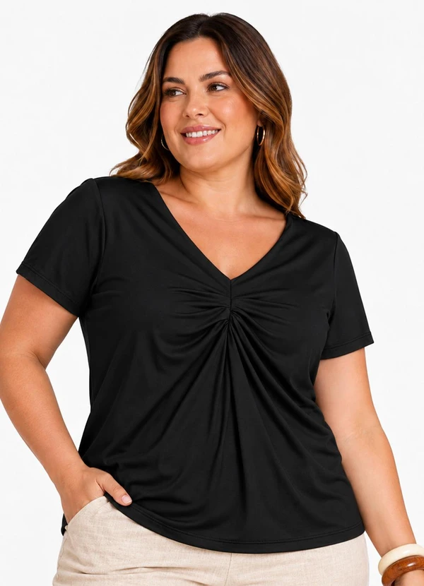 Secret Glam - Blusa Verão Plus Size em Malha Soft Preto