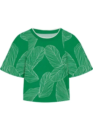 Malwee - Blusa Verde Ampla Canelada Tropical - MALWEE