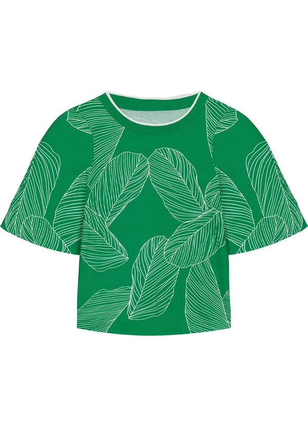 Malwee - Blusa Verde Ampla Canelada Tropical