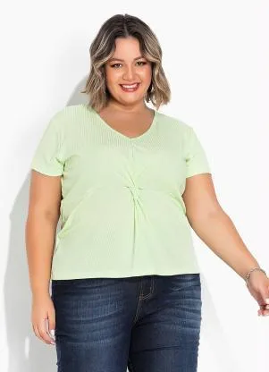 Marguerite - Blusa Verde Clara com Torção na Frente Plus Size - MARGUERITE