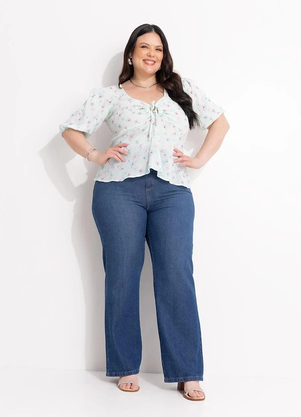 Marguerite - Blusa Verde Claro em Tecido Plano Bordado 1