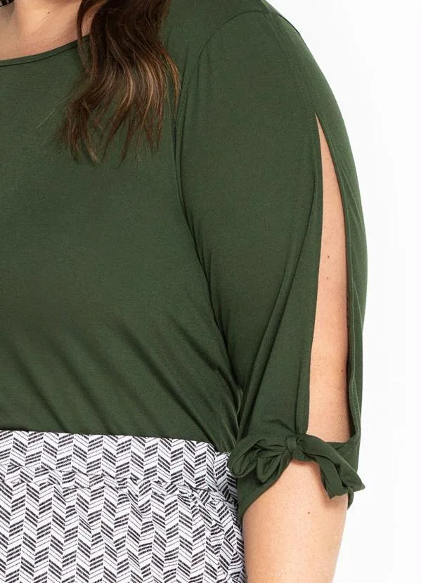 Marguerite - Blusa Verde com Amarração nas Mangas Plus Size 3