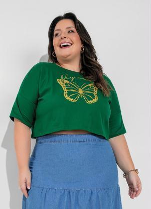 Blusa (Verde) com Estampa Metalizada Plus Size