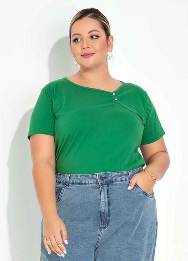 Blusa (Verde) com Prolas e Franzidos Plus Size